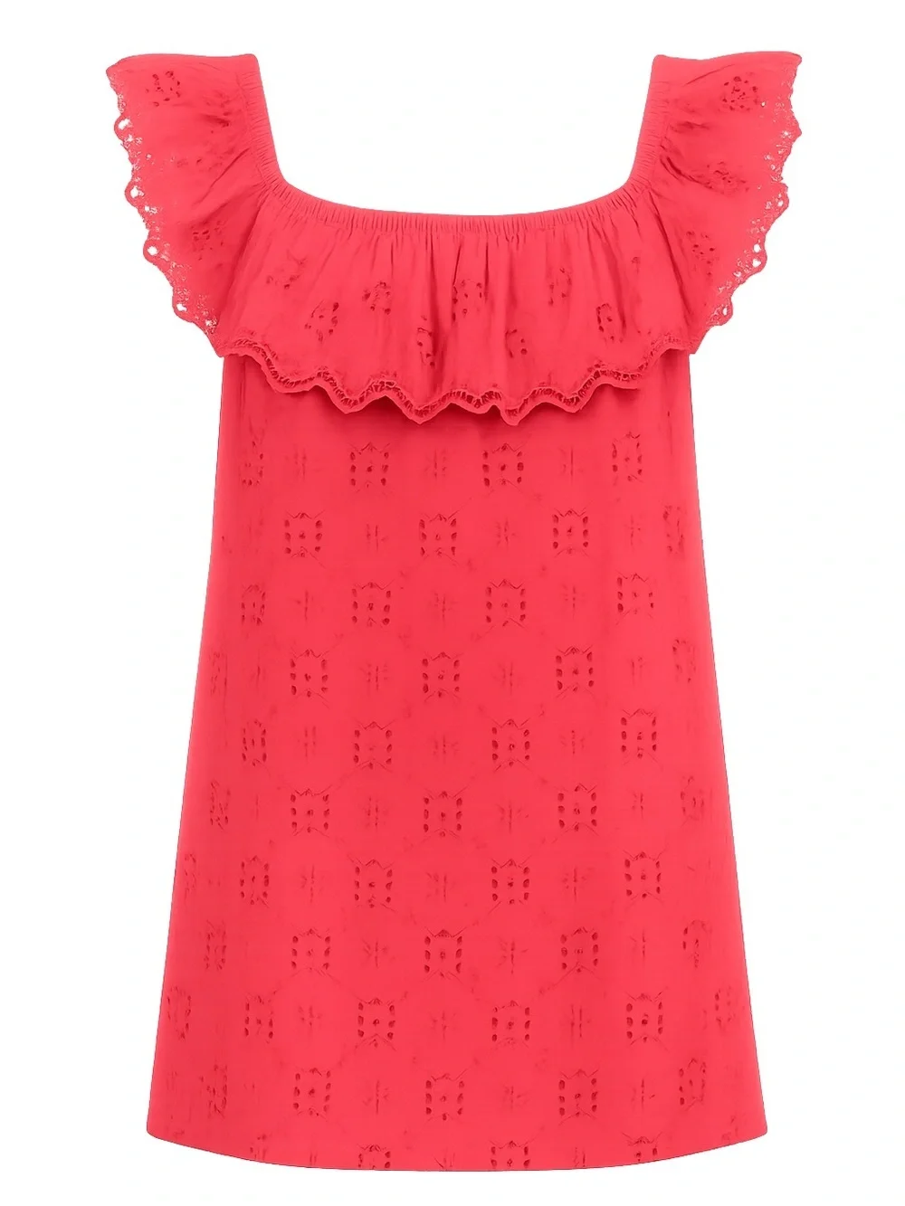 Tommy Bahama Coral Red Eyelet Ruffle Dress - Picture 4 of 10